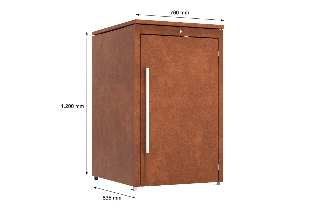 moderne Muelltonnenbox in Cortenstahl von guardi aus metall