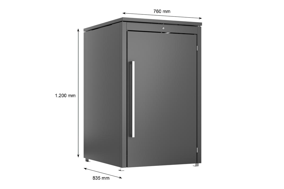 moderne Muelltonnenbox in Anthrazit von guardi aus metall und bpa frei